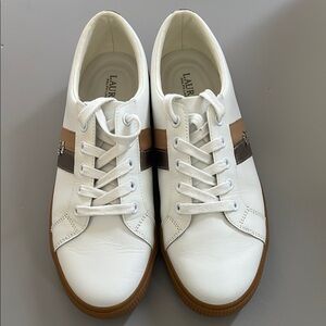 Ralph Lauren White and Brown Janson Sneakers with Minimalist Design